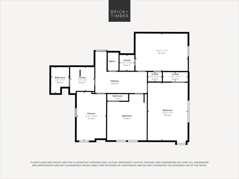 Floor plan for 2 beds, 1 bath, 1121 sqft